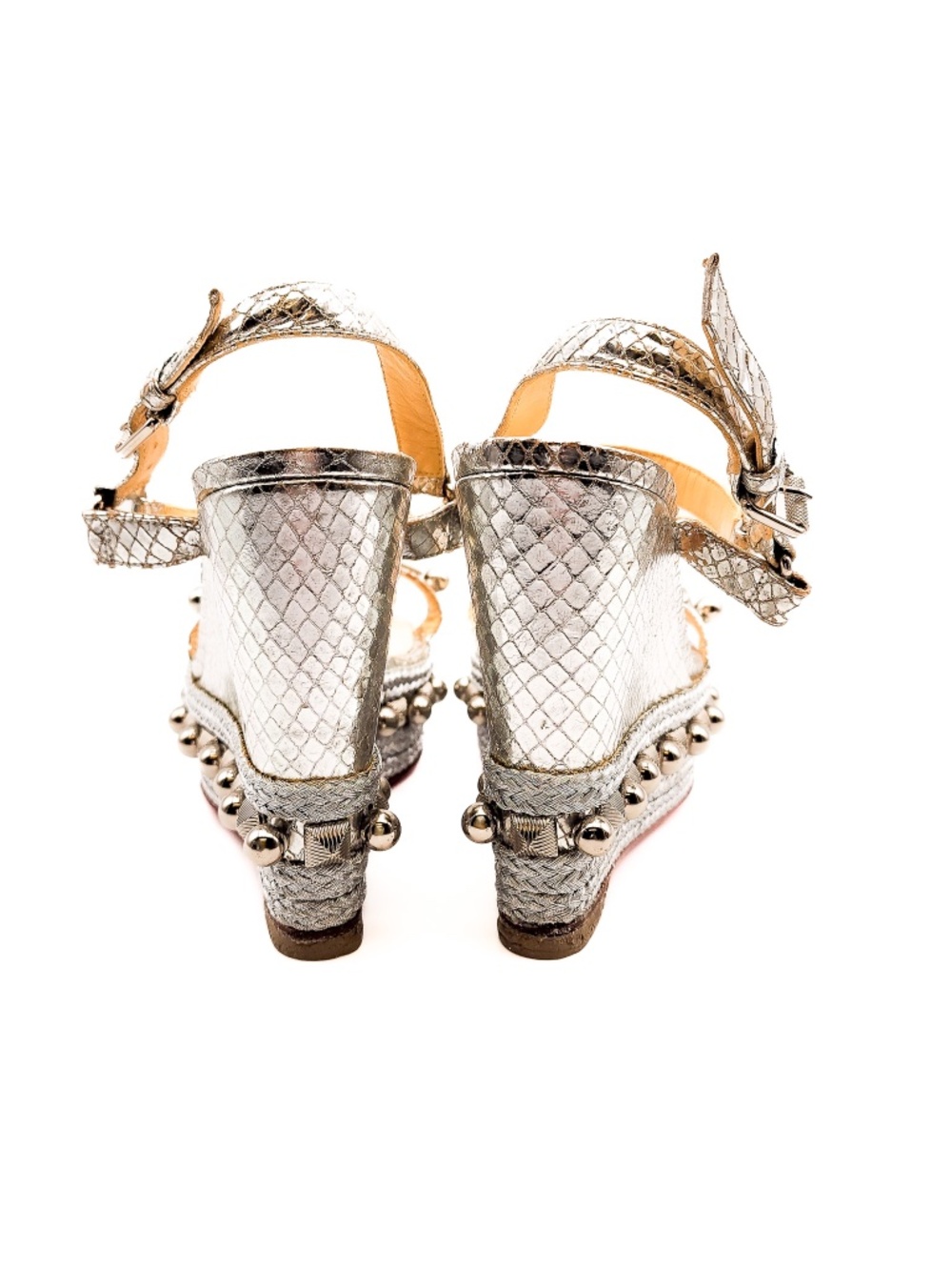 Christian Louboutin Metallic Silver Studded Espadrille Platform Sandals EU 36 - Picture 6 of 9